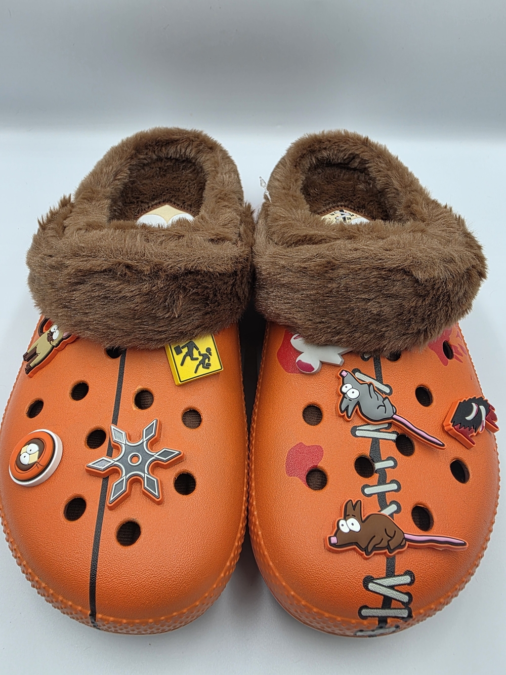 South Park Kenny Crocs- Orange with Brown Fur Lining-Mens 10/Women 12